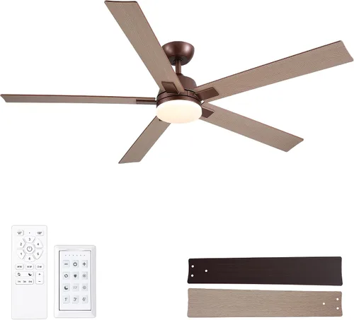 Vista 16 de Ventiladores de techo de 42 pulgadas con luces y control remoto, ventilador de techo negro con 5 aspas, motor DC reversible de 6 velocidades, LED