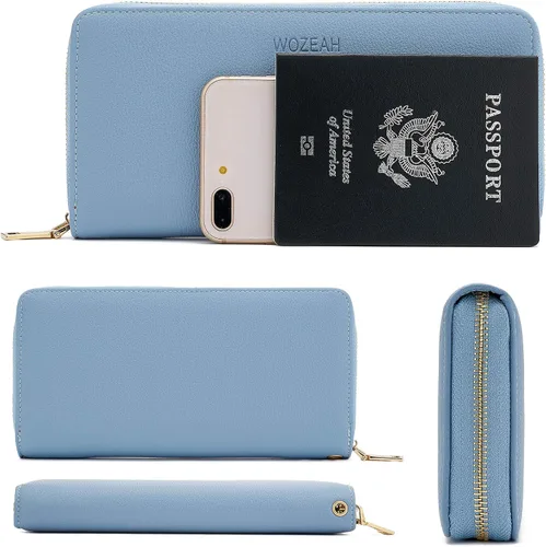 Vista 4 de WOZEAH - Cartera de piel sintética con cremallera y bloqueo RFID para mujer, ideal para viajar