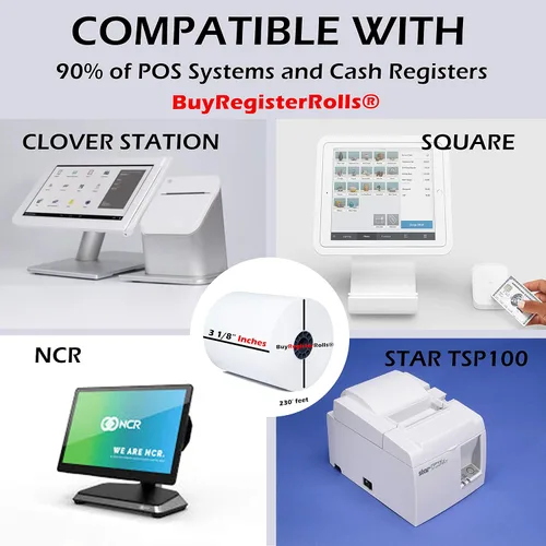 Vista 4 de (10 Rolls) 3 1/8 x 230 thermal paper square POS cash register thermal receipt paper rolls bpa free BuyRegisterRolls