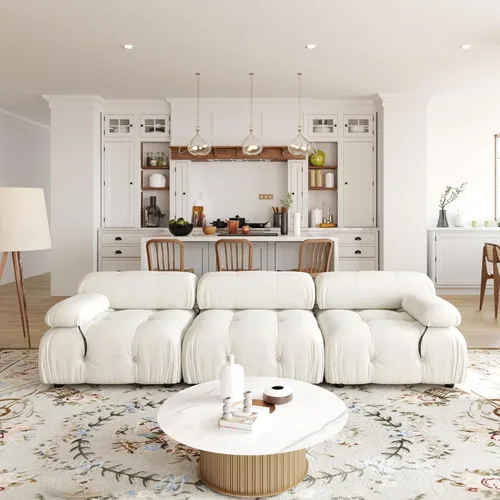 Vista 8 de JACH Sofá modular convertible de 104 pulgadas, sofás minimalistas de terciopelo de mediados de siglo, sofá ancho de 3 asientos moderno de lujo