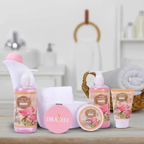Vista 2 de Draizee Regalos de spa de lujo para mujer, juego de 2 canastas de spa con aroma de rosa y coco, gel de ducha, baño de burbujas, mantequilla