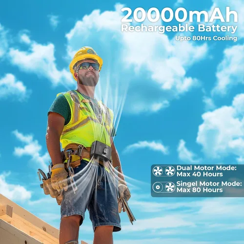 Vista 2 de Ventilador de cintura portátil, ventilador de cinturón personal recargable de 20000 mAh, ventilador de camisa de 16000 RPM, motores duales