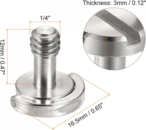 Vista 2 de uxcell Tornillo de trípode para cámara – Adaptador de tornillo de montaje macho de 1/4 pulgadas ranurado de 0.47 pulgadas de longitud para soporte