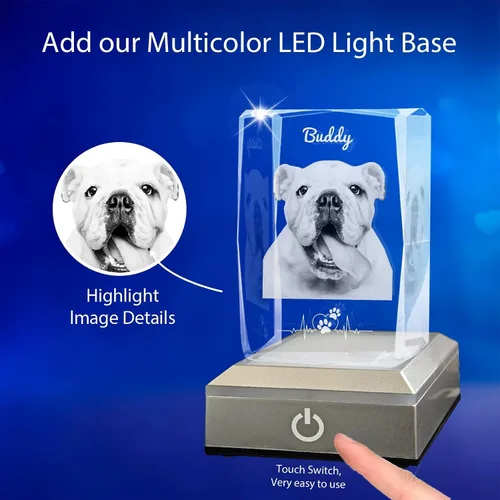 Vista 4 de Marco de fotos de cristal 3D personalizado con luz nocturna para mascotas conmemorativo con mis fotos, regalo de aniversario de Navidad