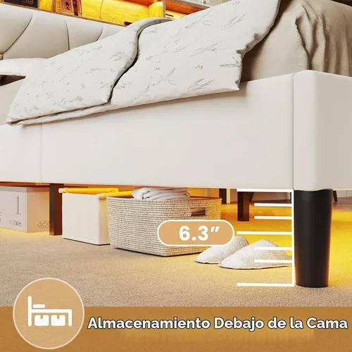 Vista 7 de ADORNEVE Base de cama de tamaño matrimonial con luces LED y cabecera