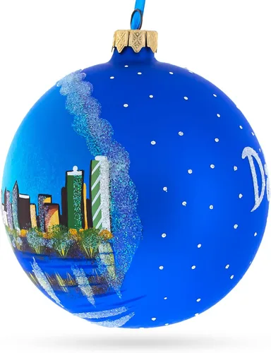 Vista 2 de Dallas, Texas - Adorno navideño de bola de cristal de 4 pulgadas