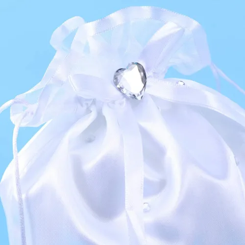 Vista 4 de BESTOYARD Bolso de mano de satén con decoración de flores de perlas, bolso de dama de honor con cordón para artículos esenciales del día de la boda
