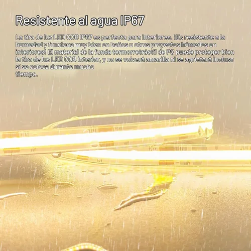 Vista 2 de Tira LED COB para exteriores de 20 pies, IP67, impermeable, 3000 K, luces blancas cálidas
