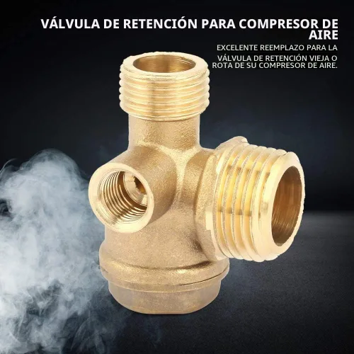 Vista 4 de Válvula de retención del compresor de aire, latón de 3 vías macho roscado compresor de aire válvula de retención, herramienta neumática central G1/2