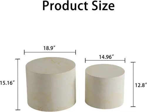Vista 2 de Mesa auxiliar redonda pequeña, moderna mesa auxiliar anidable de madera para sala de estar, sin montaje, color beige S1-beige