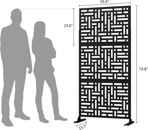 Vista 2 de Elevens Pantalla de privacidad para exteriores, paneles decorativos para macetas, paneles de valla de metal, valla de privacidad moderna, de pie