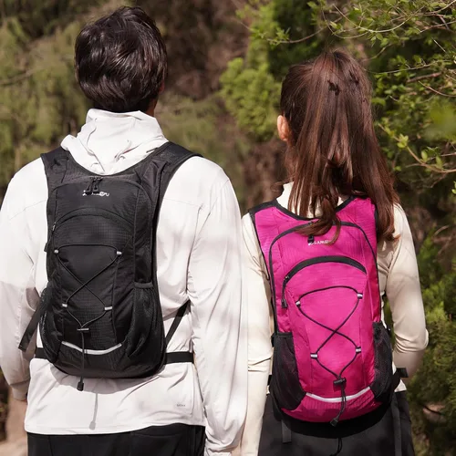 Vista 7 de Mochila pequeña de 15L para senderismo ligera Mochila de hidratación para hombres y mujeres, mochila de senderismo impermeable para viajes y ciclismo