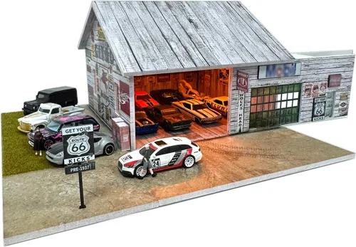 Vista 10 de Bivitre 1/64 Estuche de Exhibición de Diorama de Garaje con Luces LED - Compatible con Coches Diecast Mini GT de Hot Wheels Matchbox