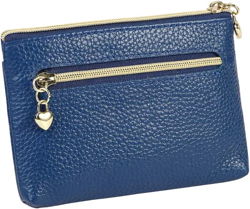 Vista 2 de Monedero de cuero genuino para mujer, con cremallera, bolsillo y bolsillo, Azul real
