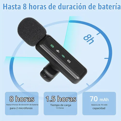 Vista 5 de Micrófono Lavalier inalámbrico para iPhone, mini micrófono con pantalla LED, Plug and Play, reducción de ruido, micrófono de teléfono para grabación