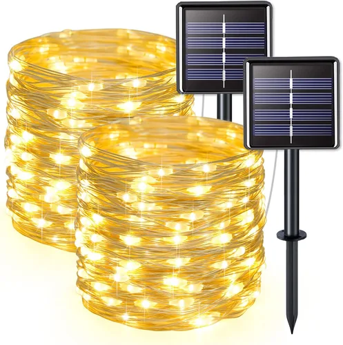 Vista 21 de JMEXSUSS Paquete de 2 luces solares de Navidad impermeables para exteriores, 100 LED de 33 pies, color blanco y multicolor, luces solares de hadas