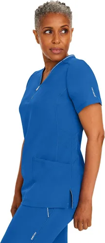 Vista 9 de Healing Hands Camiseta quirúrgica para mujer, 3 bolsillos, cremallera, cuello en Y, ligera, transpirable, tela elástica 2254 Sonia HH360