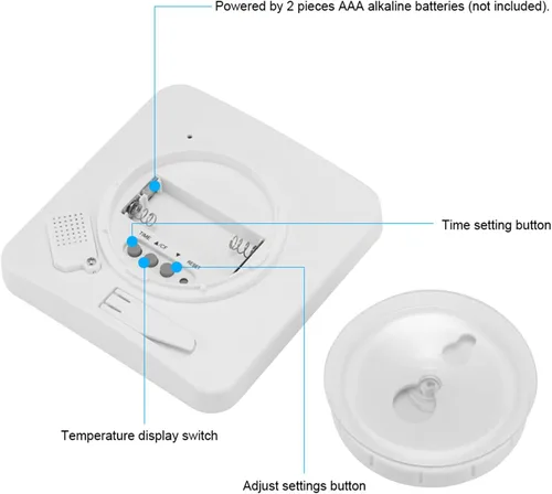 Vista 8 de Temporizador de ducha digital con pantalla táctil impermeable, pantalla de temperatura y humedad, reloj de baño con ventosas y agujero para colgar