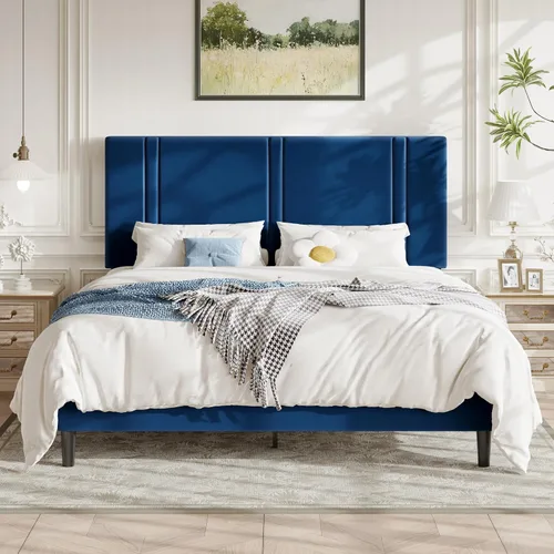 Vista 17 de Allewie Twin Platform Bed Frame with Velvet Upholstered Headboard