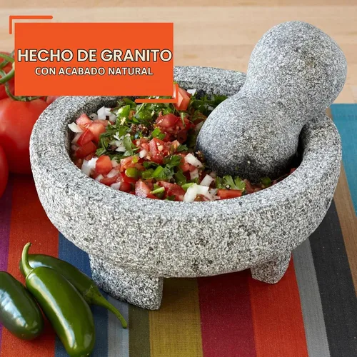 Vista 3 de IMUSA USA Molcajete Triturador de Especias de Granito Tradicional Súper Pesado, 8 Pulgadas, Gris