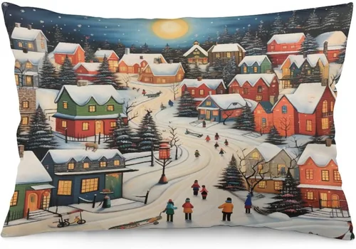 Vista 12 de Fundas de cojín decorativas para cama, diseño de pueblo de invierno, escena de invierno, con una casa victoriana en un entorno nevado, fundas