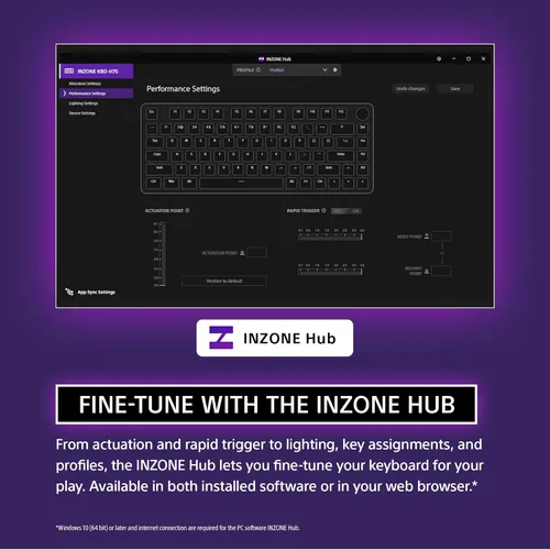 Vista 7 de Sony INZONE KBD-H75 75% Wired Aluminum Chassis Gaming Keyboard, Hall-Effect Switch, Rapid Trigger, Adjustable Actuation Point, 8000 Hz Polling Rate
