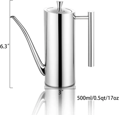 Vista 2 de Sumerflos Botella dispensadora de aceite de oliva de acero inoxidable, 16.9 fl oz/17 oz, recipiente de almacenamiento de aceite de vertido sin goteo