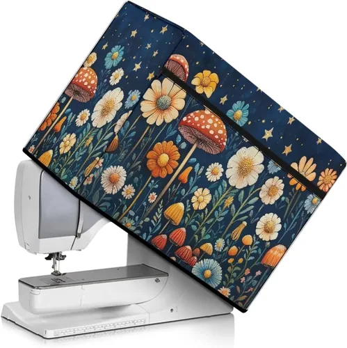 Vista 48 de Funda para máquina de coser de girasoles de otoño con prácticos bolsillos, cubierta protectora duradera acolchada contra el polvo, accesorios