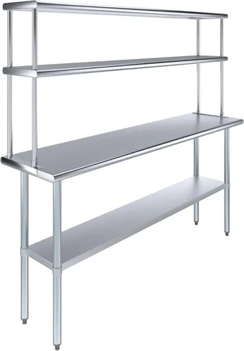 Vista 13 de Mesa de trabajo de acero inoxidable resistente aprobada por la NSF con estante inferior ajustable para cocinas, cuartos de servicio, almacenamiento