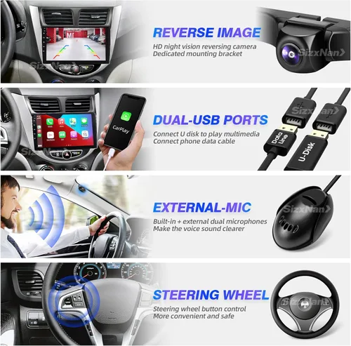 Vista 5 de Pantalla táctil Android compatible con Carplay Android Auto, radio de coche, estéreo, Bluetooth, navegación, reproductor multimedia, GPS, WiFi