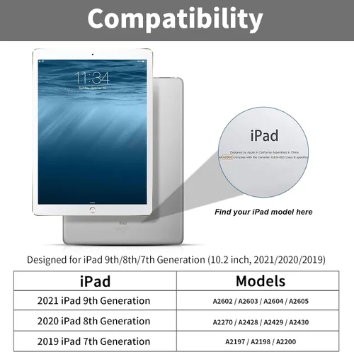 Vista 2 de Aoub Funda para iPad de 9ª generación 2021 de 10.2 pulgadas, iPad de 8ª/7ª generación 2020/2019, sin soporte para lápices, funda trasera de TPU