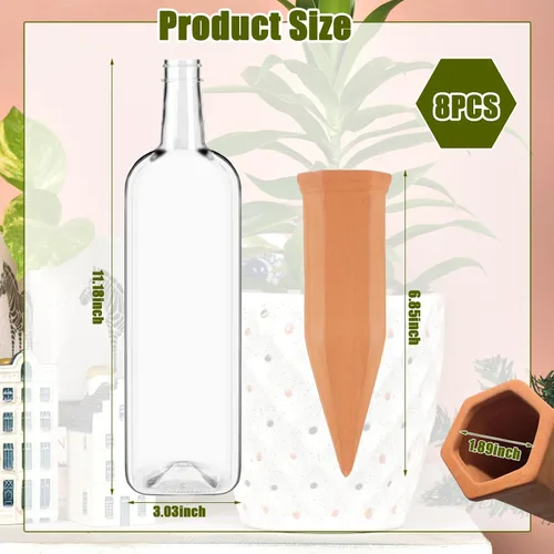 Vista 6 de 8 dispositivos de riego de plantas de terracota con picos de riego automático para plantas y botellas de plástico, picos de riego automático