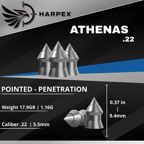 Vista 4 de Harpex Athenas Pointed Airgun Pellets for Rifles and Pistols, Solid Lead