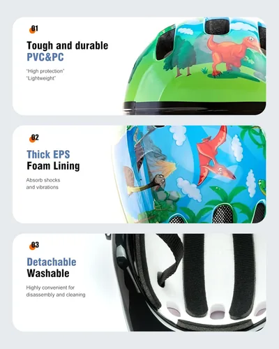 Vista 6 de Cascos para niños y niñas, casco de bicicleta multideportivo ajustable desde niños pequeños hasta jóvenes con certificado CPSC Dinosaurio