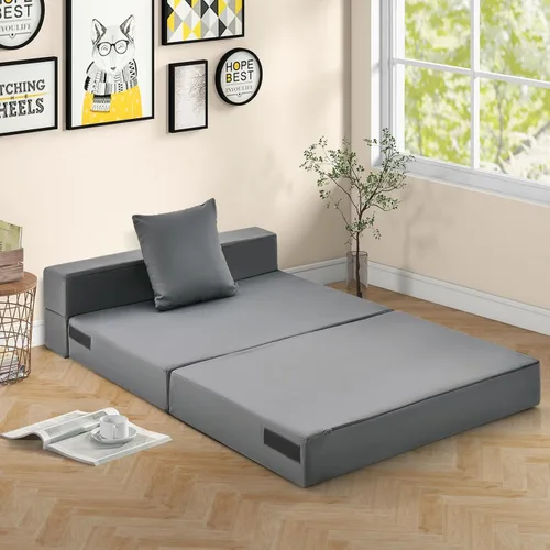 Vista 9 de Giantex Sofá cama plegable de 6 pulgadas con almohada, colchón de triple pliegue con espuma de alta densidad, sofá plegable con reposacabezas, cama