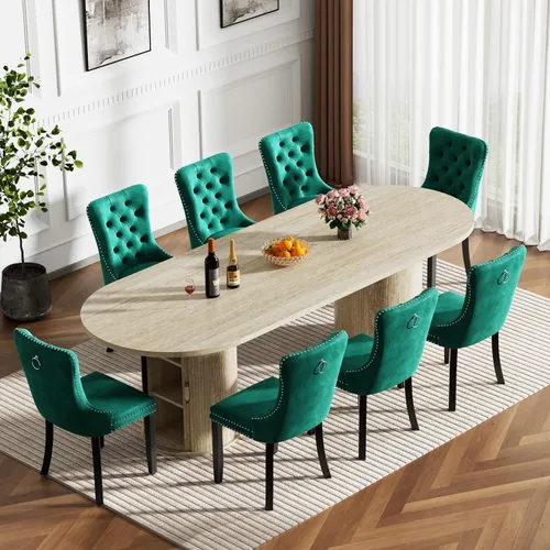 Vista 30 de Mesa de comedor redonda extensible con base de almacenamiento, mesa de comedor expandible natural de 63 a 94 pulgadas para 10 personas, mesa