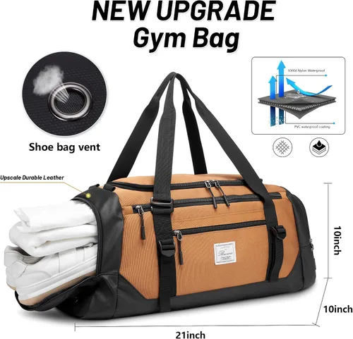 Vista 3 de Bolsa de lona para hombres bolsa de gimnasio 1000d material impermeable de nylon, Caqui2, 65 l, Viajes