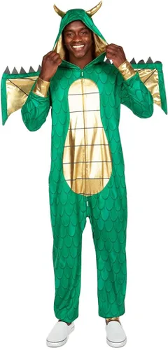Vista 3 de Tipsy Elves Disfraz de dragón para hombre mono de monstruo mítico verde de Halloween