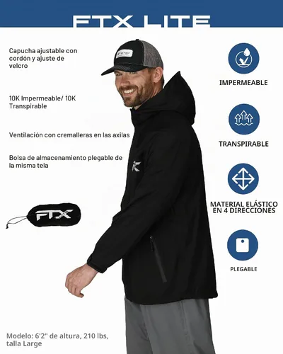 Vista 2 de FROGG TOGGS Chaqueta impermeable FTX Lite para hombre, 3 capas, impermeable, transpirable, elástica y cómoda Negro
