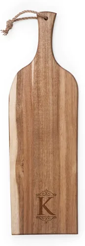 Vista 15 de PICNIC TIME Monogram - A - Tabla de embutidos de acacia personalizada de 24 pulgadas con borde de madera cruda, tabla de queso, plato para servir