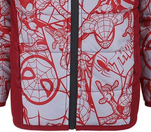 Vista 6 de Marvel Chaqueta acolchada con capucha y cremallera para niños de Spider-Man para niños pequeños - RojoBlanco