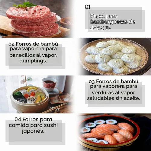 Vista 3 de 400 piezas de pequeños liners para vaporera de bambú, papel antiadherente mini para bollos al vapor y dumplings (10 cm)