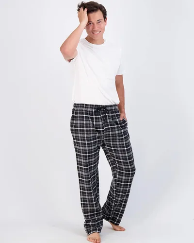 Vista 3 de Paquete de 3 Pantalones de pijama para hombre Pantalones de franela de algodón de punto Bragueta de botón (disponible en tallas grandes y altas)