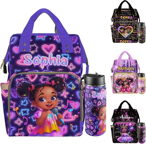 Vista 31 de Mochilas personalizadas con nombre personalizado para bebé, bolsa de pañales con monograma con bolsillos térmicos para adultos y niños, impermeable
