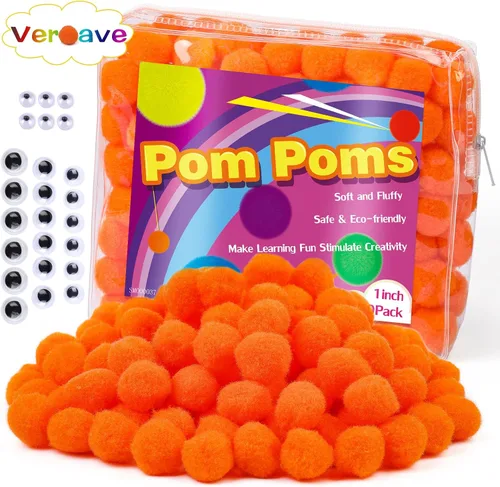 Vista 8 de Veroave Pompones negros, 150 pompones de 1 pulgada para manualidades, bolas de soplo, manualidades y manualidades para decoración de manualidades