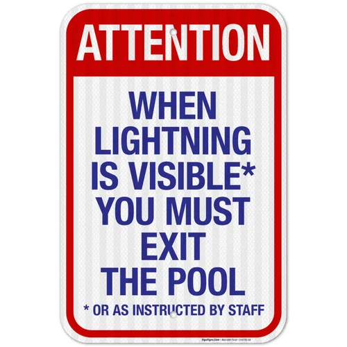 Vista 41 de Letrero con texto en inglés "Attention When Lightning is Visible You Must Exit The Pool - Letrero de piscina, 10 x 14 pulgadas, libre de óxido