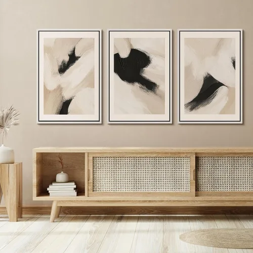 Vista 406 de SIGNFORD - Set de obras de arte en lienzo enmarcado para pared, ilustraciones abstractas de neblina del desierto en tonos neutros beige y marrón
