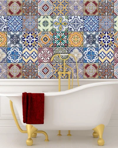 Vista 6 de Backsplash - Calcomanías para azulejos de despegar y pegar, juego de 24 unidades, calcomanías auténticas para azulejos de baño, calcomanías de pared