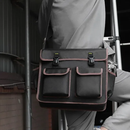 Vista 6 de Bolsa de herramientas para electricista, gran capacidad, gruesa, tela Oxford, duradera, bolsa de mensajero profesional para reparación, instalación