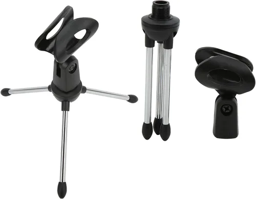 Vista 7 de Soporte para micrófono de escritorio, 5/8 pulgadas con rosca de escritorio, trípode a prueba de golpes, fácil de almacenar, ángulo ajustable